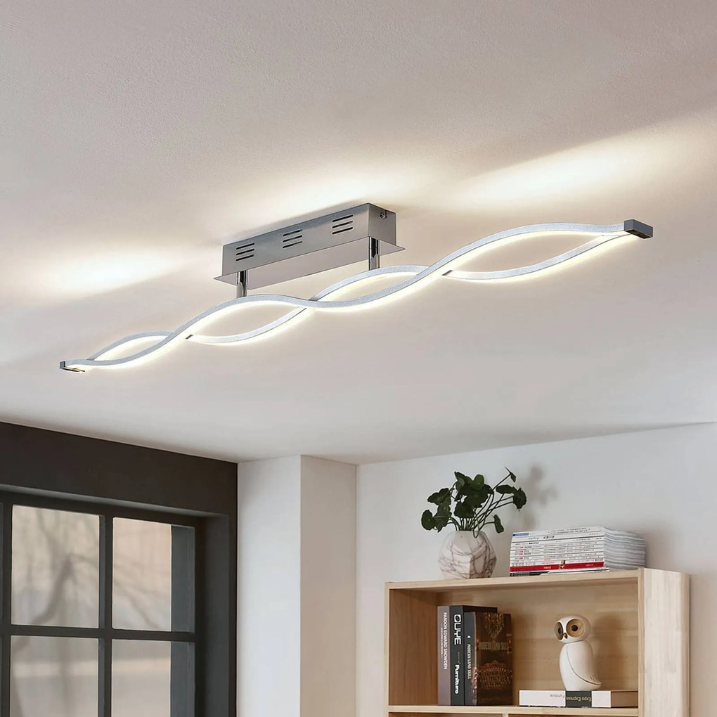 Lucande Plafoniera LED Roan, 115 cm, cromo, acciaio inox