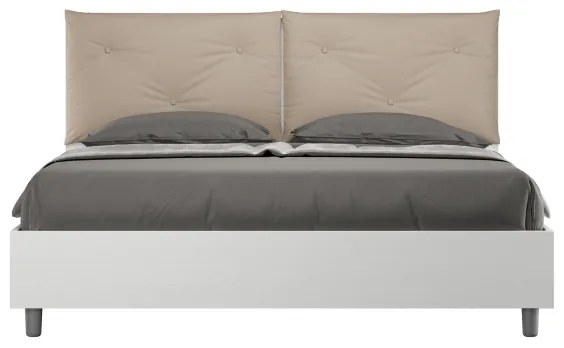 Letto matrimoniale contenitore 160x190 bianco frassino cuscini similpelle tortora Egos Appia