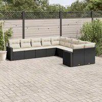 Set Divani da Giardino 10pz con Cuscini in Polyrattan Nero 3219496