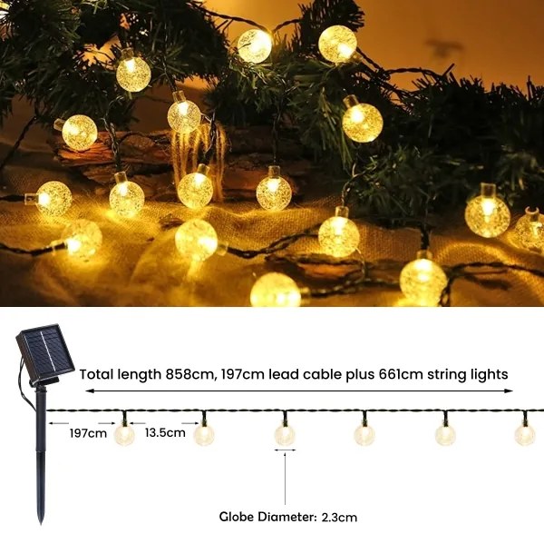 Brilagi- Catena decorativa solare a LED BUBBLE 200xLED/8 funzioni 20m IP65 bianco caldo