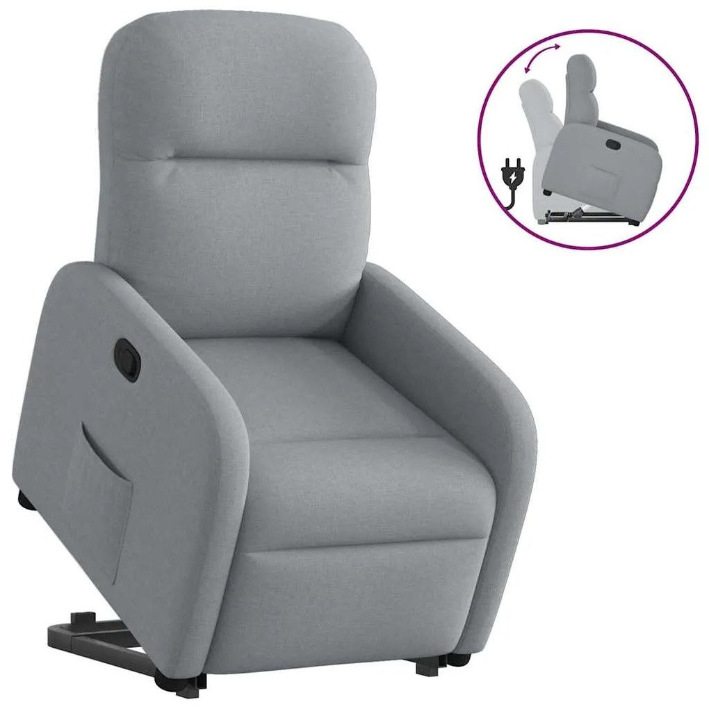 Poltrona Alzapersona Reclinabile Grigio Chiaro İn Tessuto /