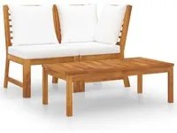 Set Divani da Giardino 3 pz con Cuscini Crema in Legno Acacia cod mxl 73915