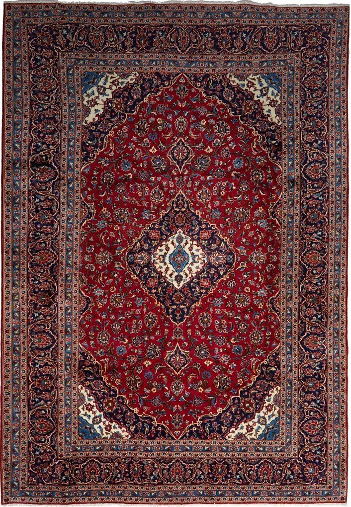 Kashan Tappeto 350 x 250 Rosso (Iran) Annodato A Mano