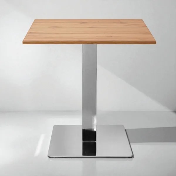 Tavolo bar pub ristorante 70x70 cm base argento e piano laminato Rovere H 75