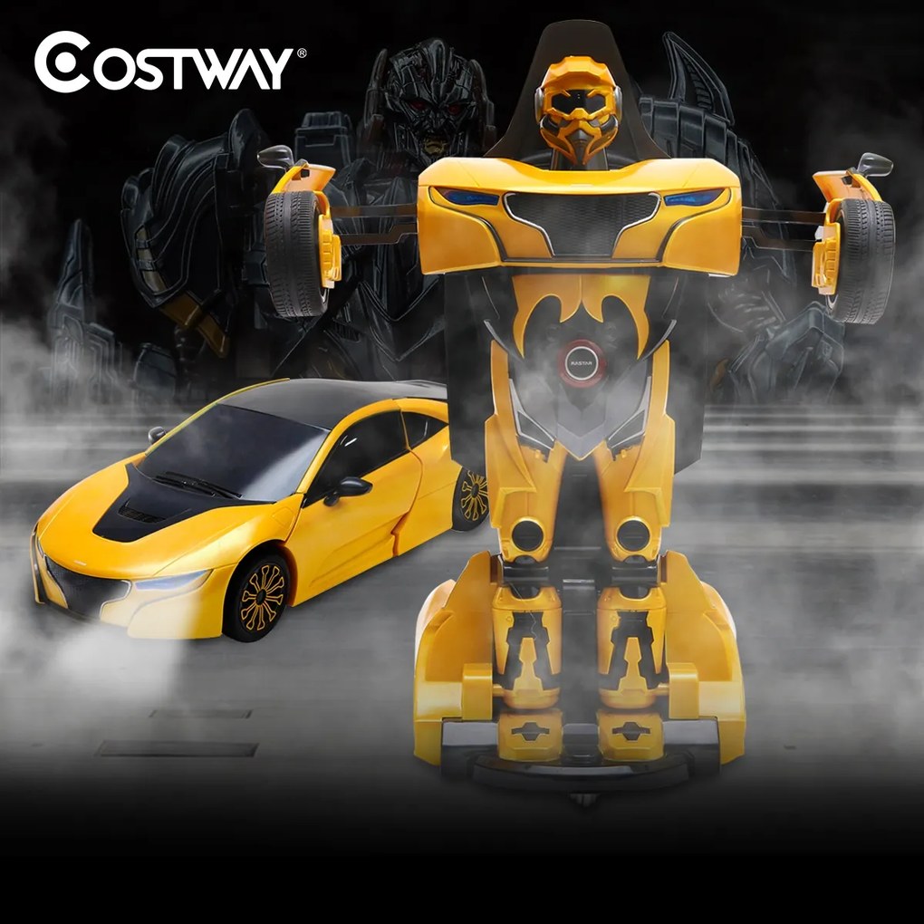Costway Macchina telecomandata 2.4G 1:14 RS, Robot radiocomandato giocattoli con luce e suoni Giallo
