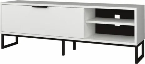 Mobile TV Da Terra 140 Cm Con Piedini Neri E Anta Frontale Way Bianco
