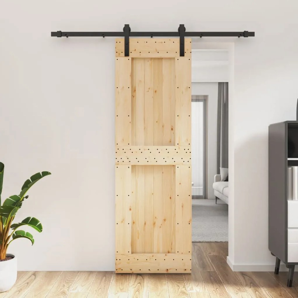 Porta Scorrevole Con Set Hardware 70x210 Cm Legno Massello Pino /