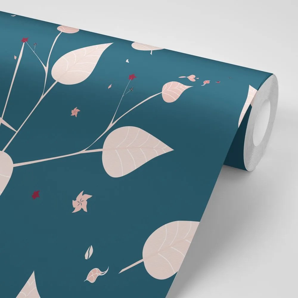 Carta da parati autoadesiva – Foglie delicate in blu