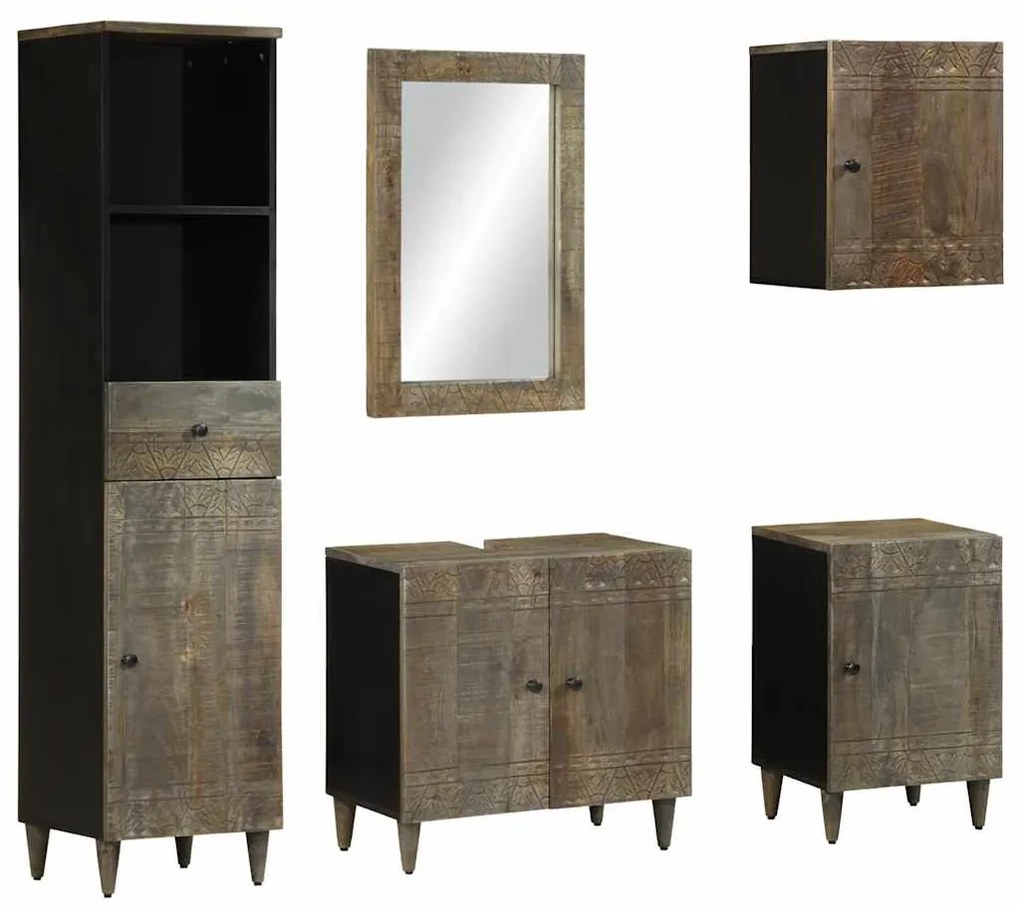 Set Mobili Da Bagno 5 Pz İn Legno Massello Di Mango /