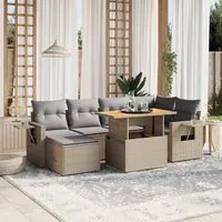 Set Divani da Giardino 7 pz con Cuscini Beige in Polyrattan 3275705