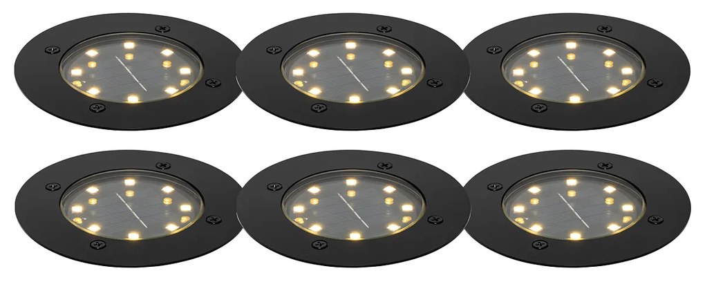 Set di 6 faretti da incasso a terra neri con LED IP65 solari - Terry