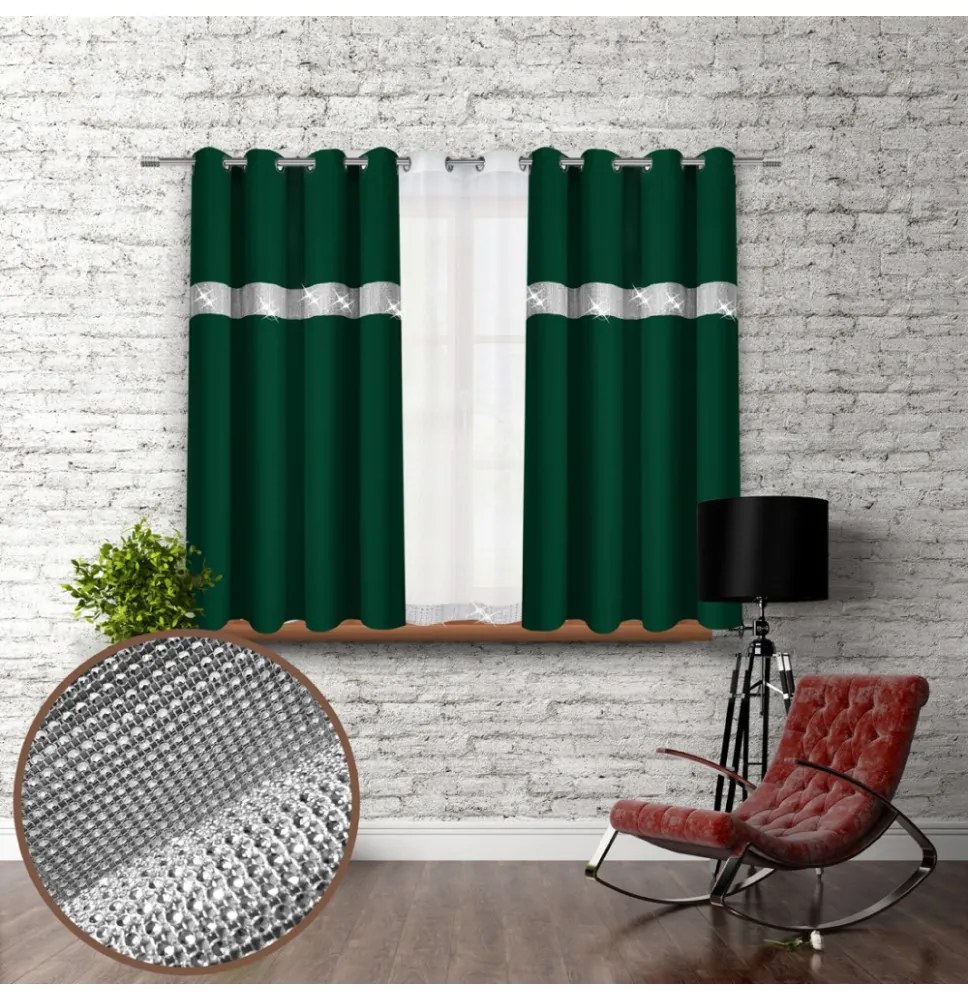 Tenda su anelli con zirconi 140x160 cm verde bottiglia