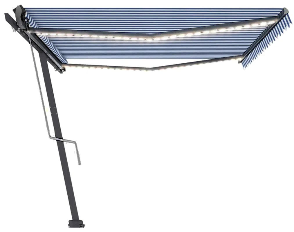 Tenda Automatica con Sensore Vento e LED 500x300 cm Blu Bianca