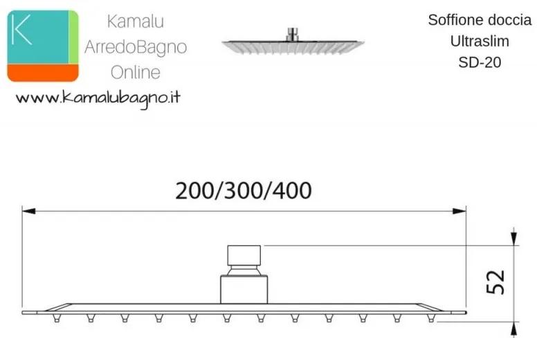Kamalu - soffione doccia quadrato 20x20 in acciaio inox ultraslim | sd20