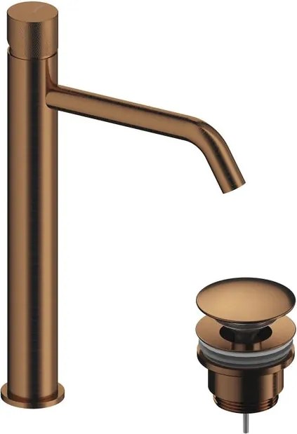 Rubinetto per lavabo collo alto Loop K oro rosa spazzolato lucido SANYCCES con piletta