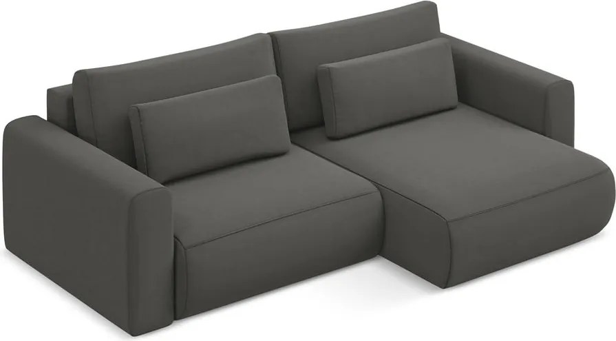 Divano angolare grigio scuro allungabile/con contenitore (con penisola a destra/con chaise lounge) con rivestimento in velluto Kapua – Makamii