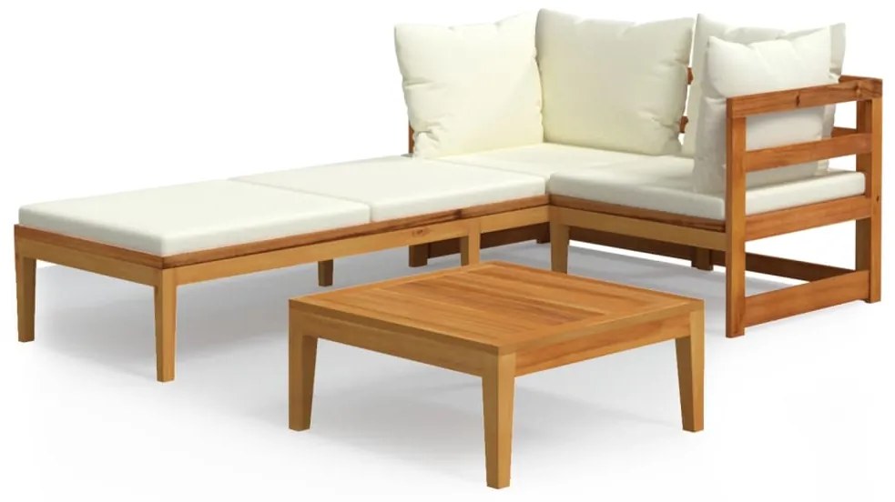 Set Divani Giardino 3 pz Cuscini Bianco Crema in Legno d'Acacia