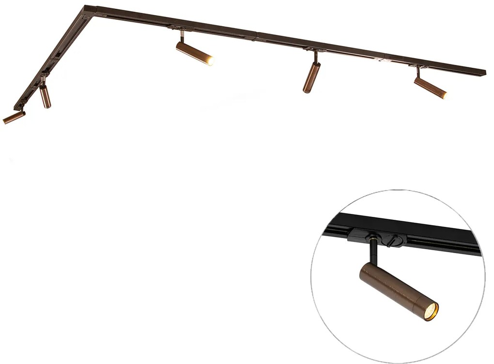 Sistema di illuminazione su binario moderno con 5 faretti bronzo scuro monofase - Iconic Ivy