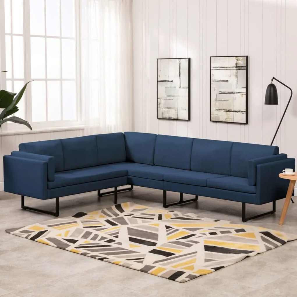 Divano Angolare Blu İn Tessuto /