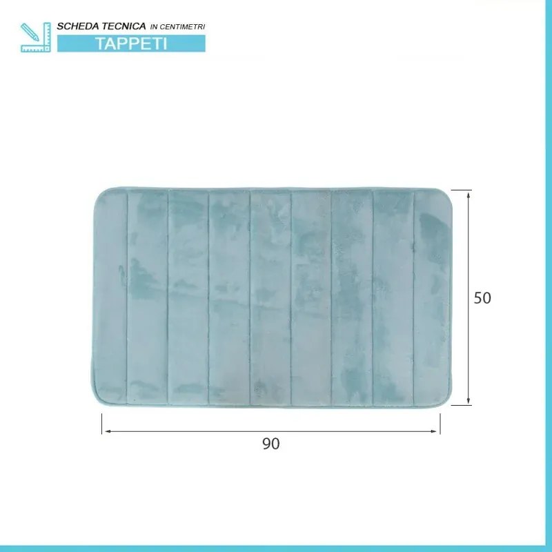 Tappeto bagno 100% poliestere 50x90 acquamarina antiscivolo Memo