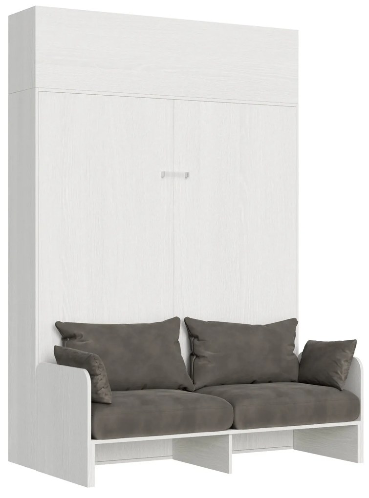 Letto matrimoniale a scomparsa 160 verticale Kentaro Sofà con colonna e pensili, Bianco Frassino / Pensile Vasistas / ALESSIA 20