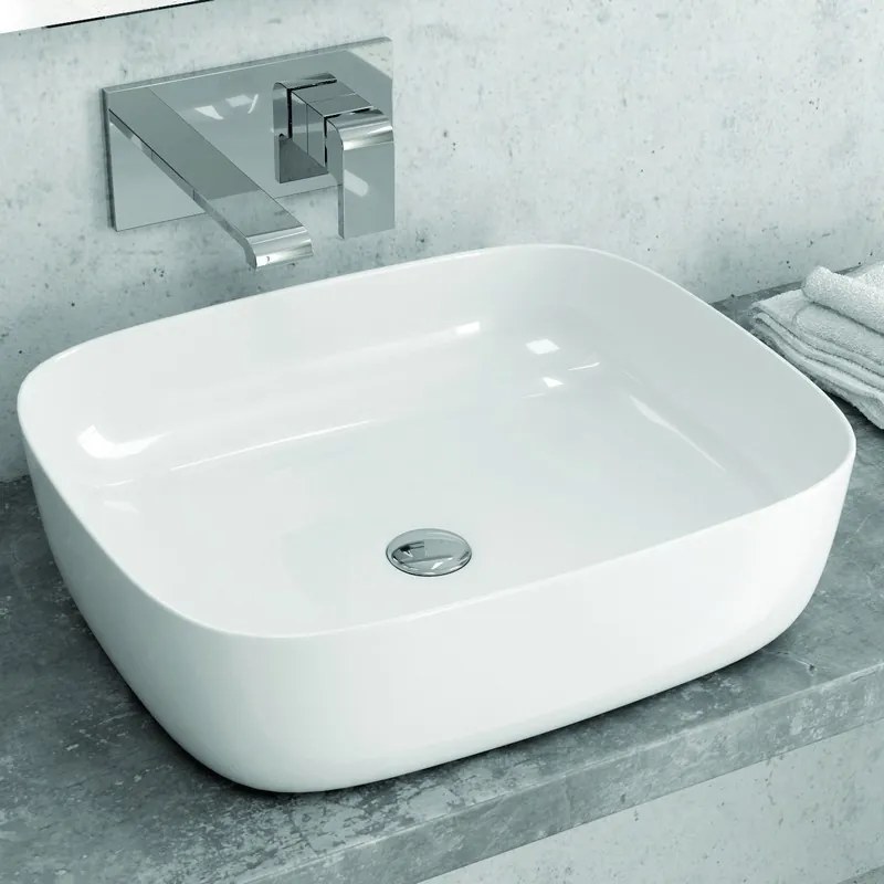 Lavabo appoggio ceramica bianca slim con linee arrotondate | Litos-0014 - KAMALU