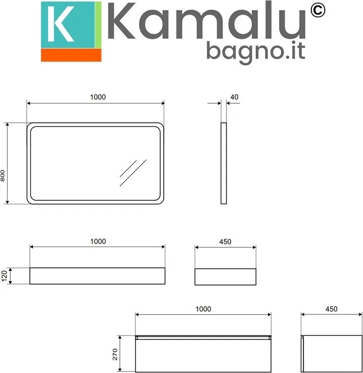 Composizione bagno sospesa mobile e mensolone da 100cm | KAM-KK1001 - KAMALU