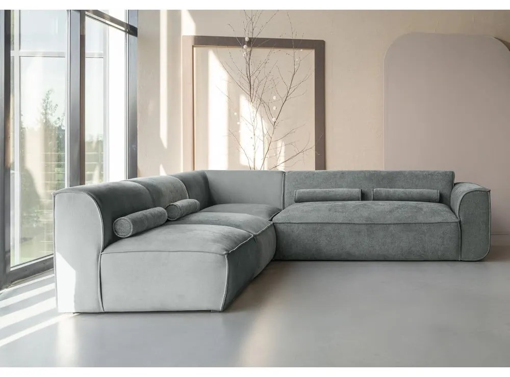 Divano angolare componibile in verde chiaro (con penisola a sinistra) Flex Felix – Miuform