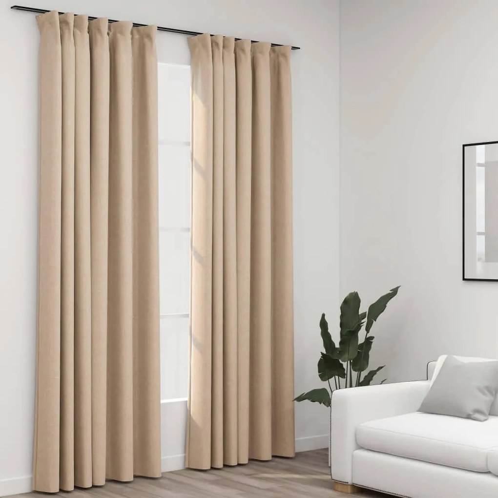 Tende Oscuranti Con Ganci Effetto Lino 2 Pz Beige 140x225 Cm /