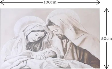 Quadro in tela 50x100 cm tema Sacra Famiglia con particolari a rilievo