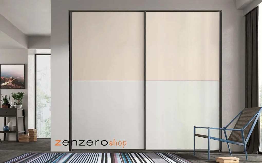 Armadio scorrevole 2 ante H.245 finitura Bianco opaco e Orzo Opaco