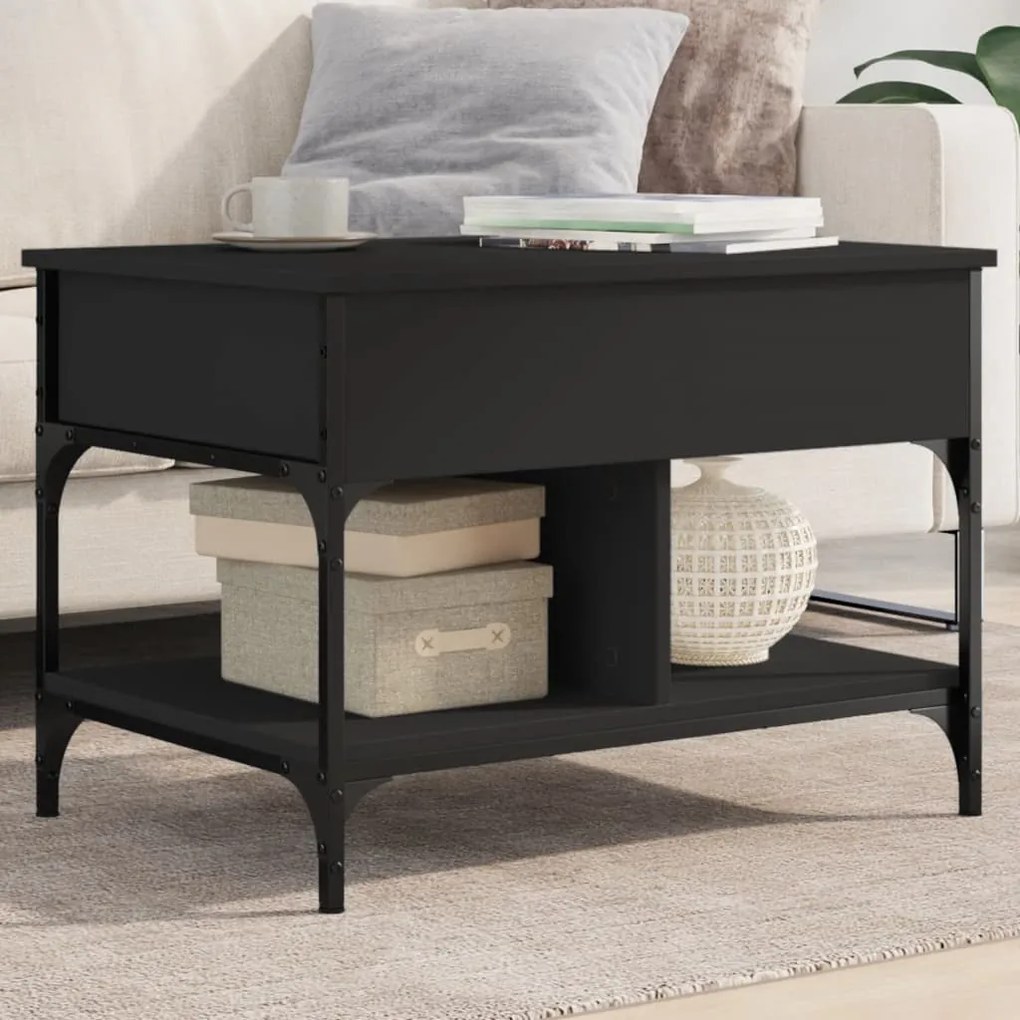 Tavolino Da Salotto Nero 70x50x50cm Legno Multistrato Metallo /