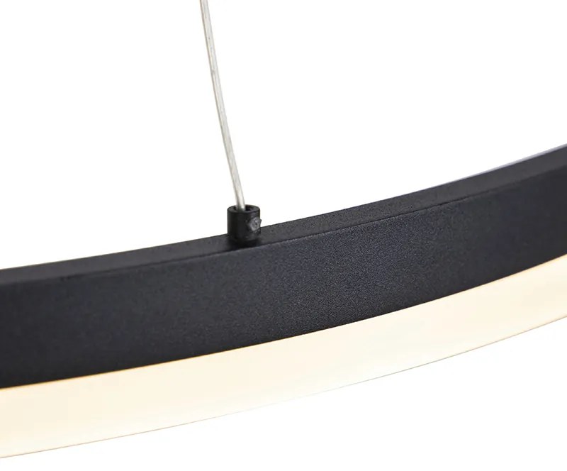 Lampada a sospensione di design nera 80 cm con LED dimmerabile a 3 livelli - Anello