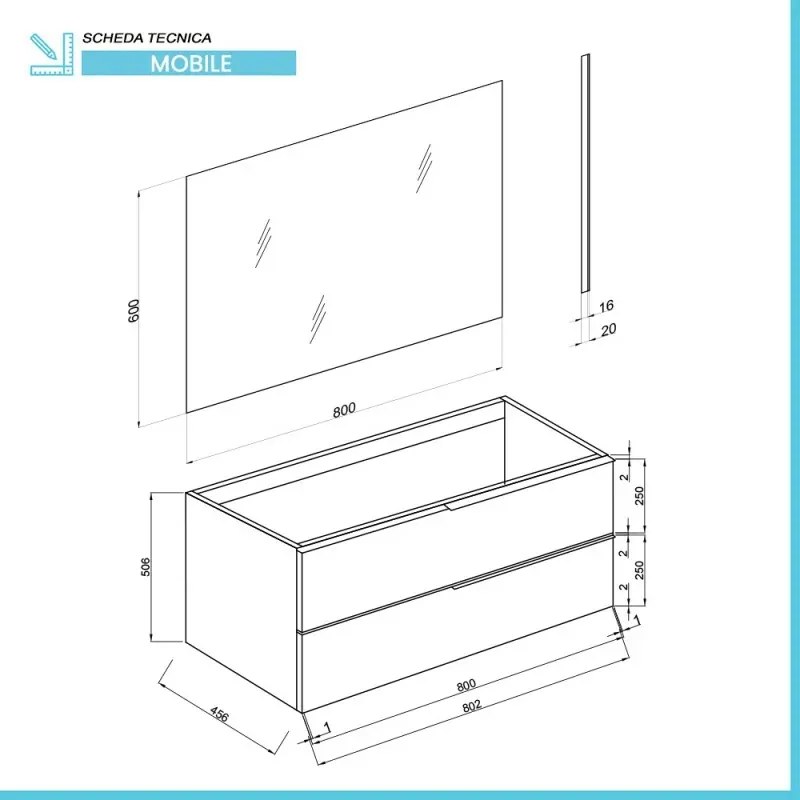 Mobile bagno sospeso 80 fango con lavabo in ceramica e specchio a filo LED Victoria