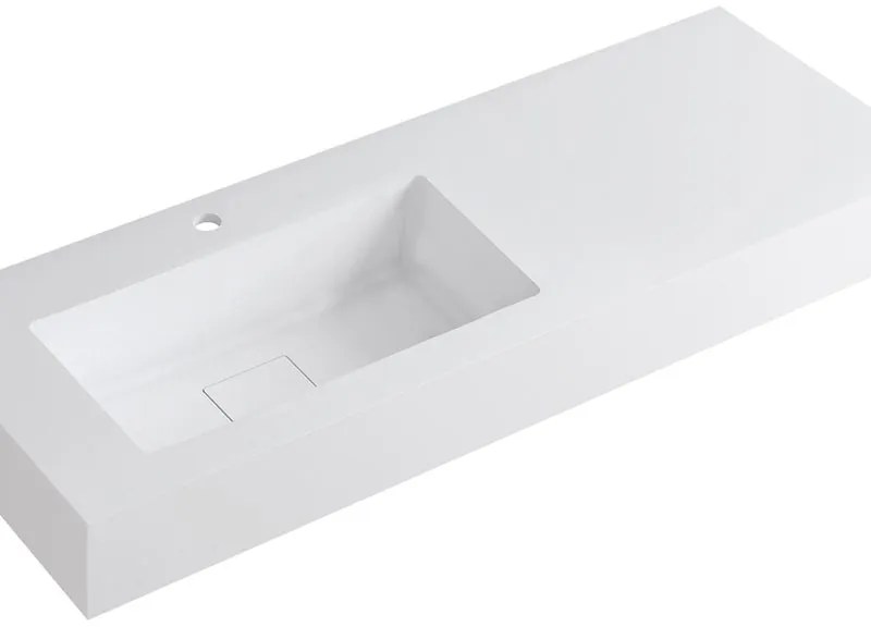 Lavabo integrale rettangolare vasca a sinistra L 120.5 x H 15 x P 46 cm in resina bianco opaco