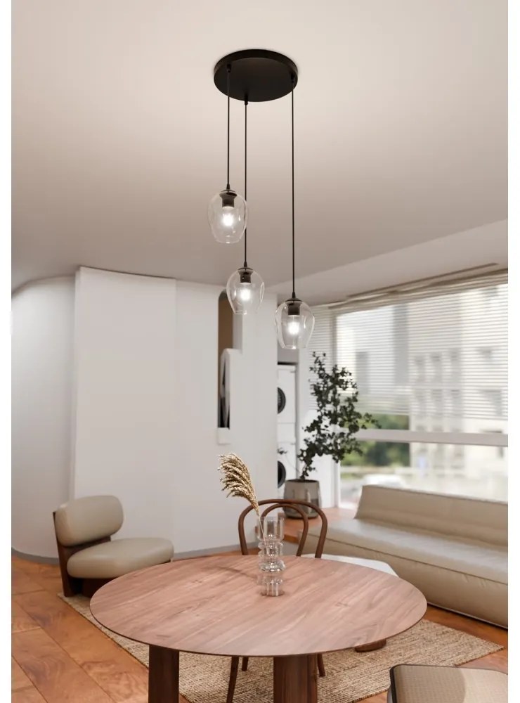 Lampadario a Sospensione in Acciaio e Vetro ISTAR 3 BL PREMIUM 3xE27 Colore delle Sfere Trasparente