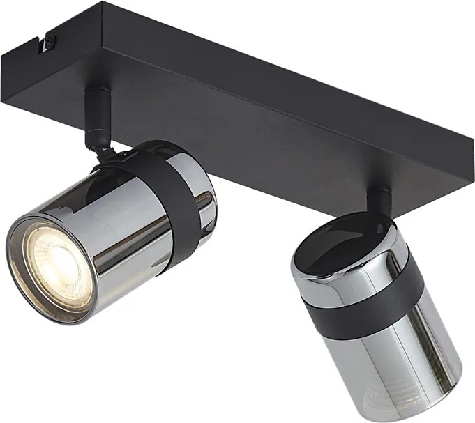 Faretto da soffitto nero con vetro fumé 2 luci orientabile e inclinabile - Gianni