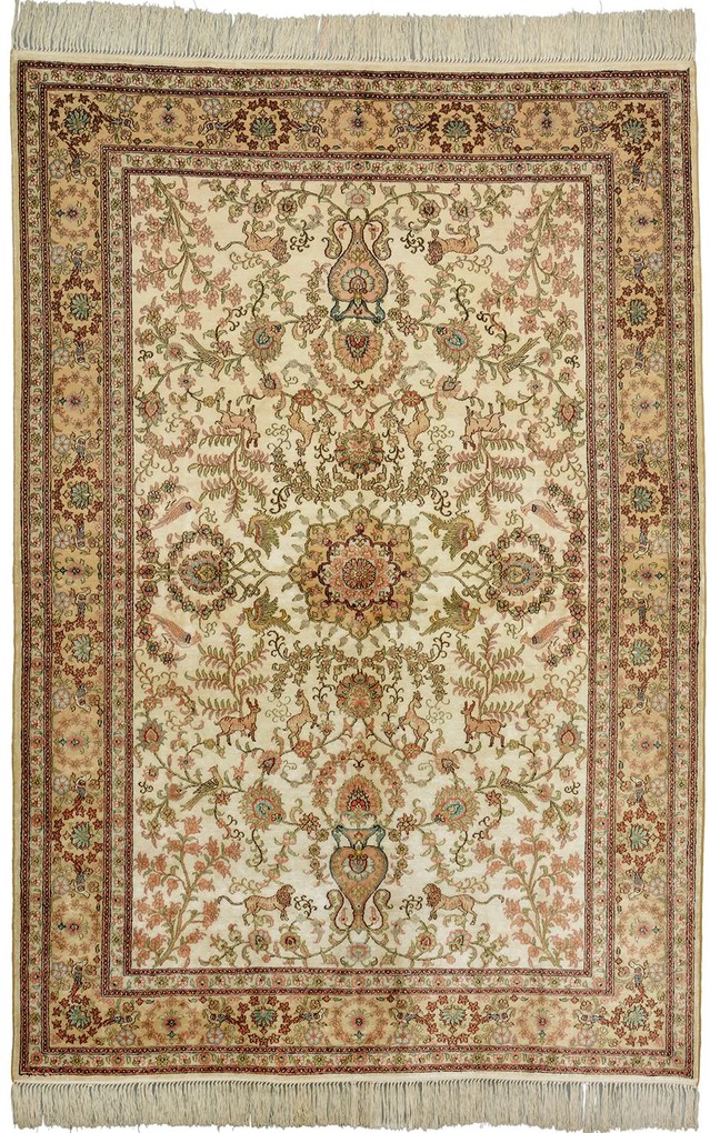 Ghom Tappeto 180x130 Beige (Cina) Annodato A Mano