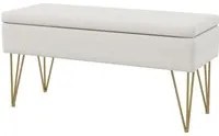 Panca Fondo Letto con Contenitore in Tessuto e Gambe in Acciaio 100x40x49cm Crema