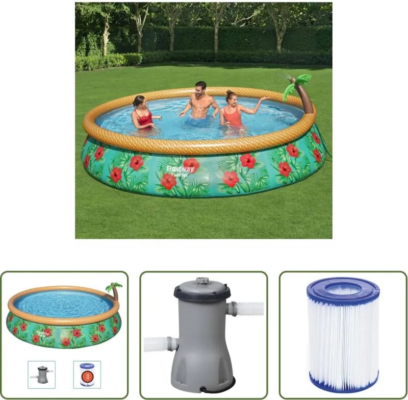 vidaXL Piscina con pompa - Bestway Fast Set Piscina Gonfiabile Paradise Palms 457x84 cm