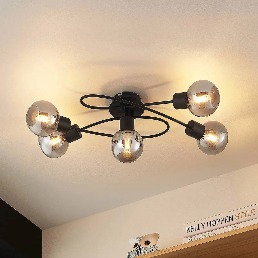 Plafoniera soffitto Elaina Lindby, dimmerabile, Nero, Soggiorno / Sala da pranzo, Metallo, Moderno, Plafoniera