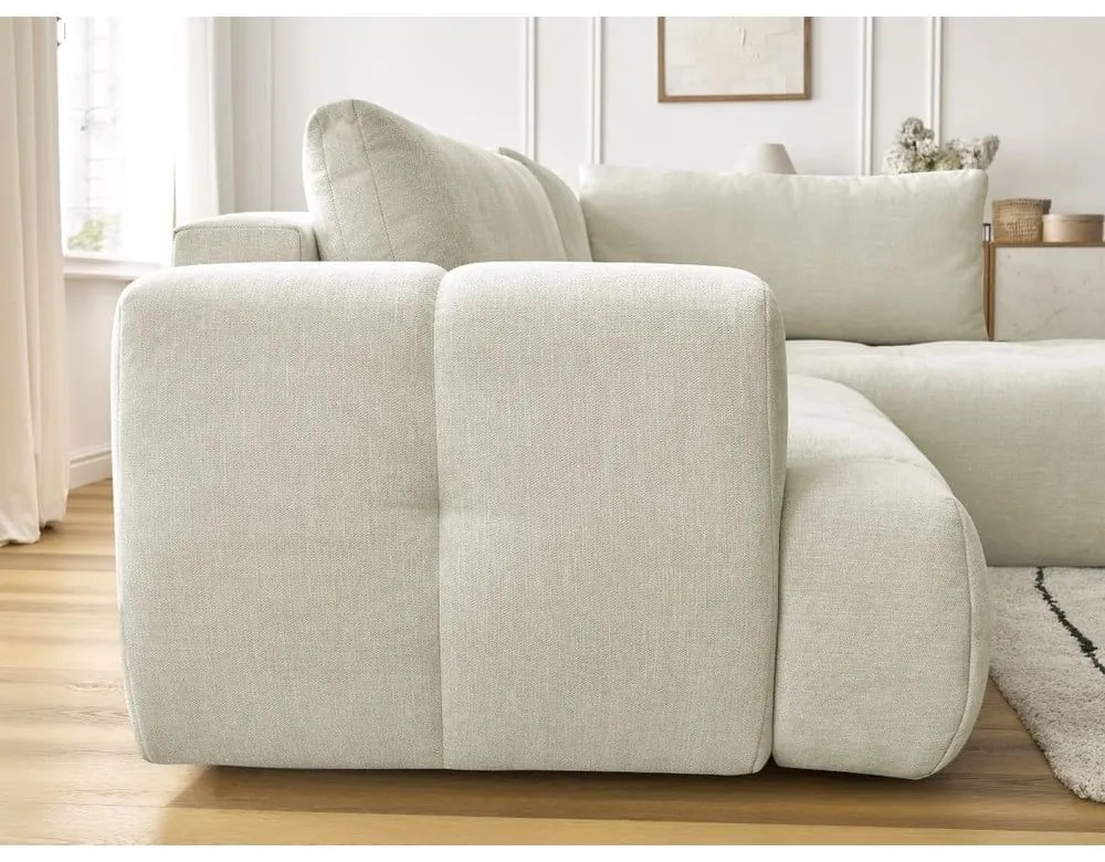 Divano angolare beige allungabile e con contenitore (penisola a destra/a L) Fuji – Bobochic Paris