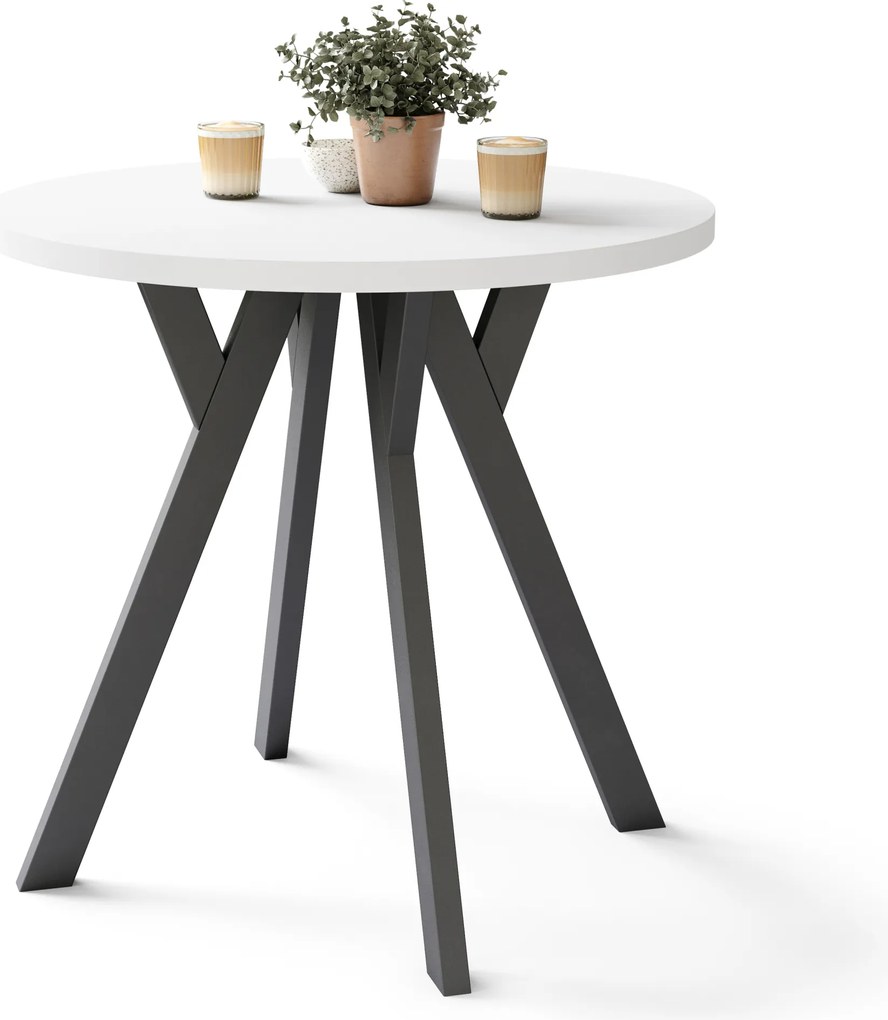 ALMO 80 Bianco Opaco/gambe nere - TAVOLO ROTONDO CON GAMBE A Y LOFT/INDUSTRIALE PER CUCINA SOGGIORNO O SALA DA PRANZO