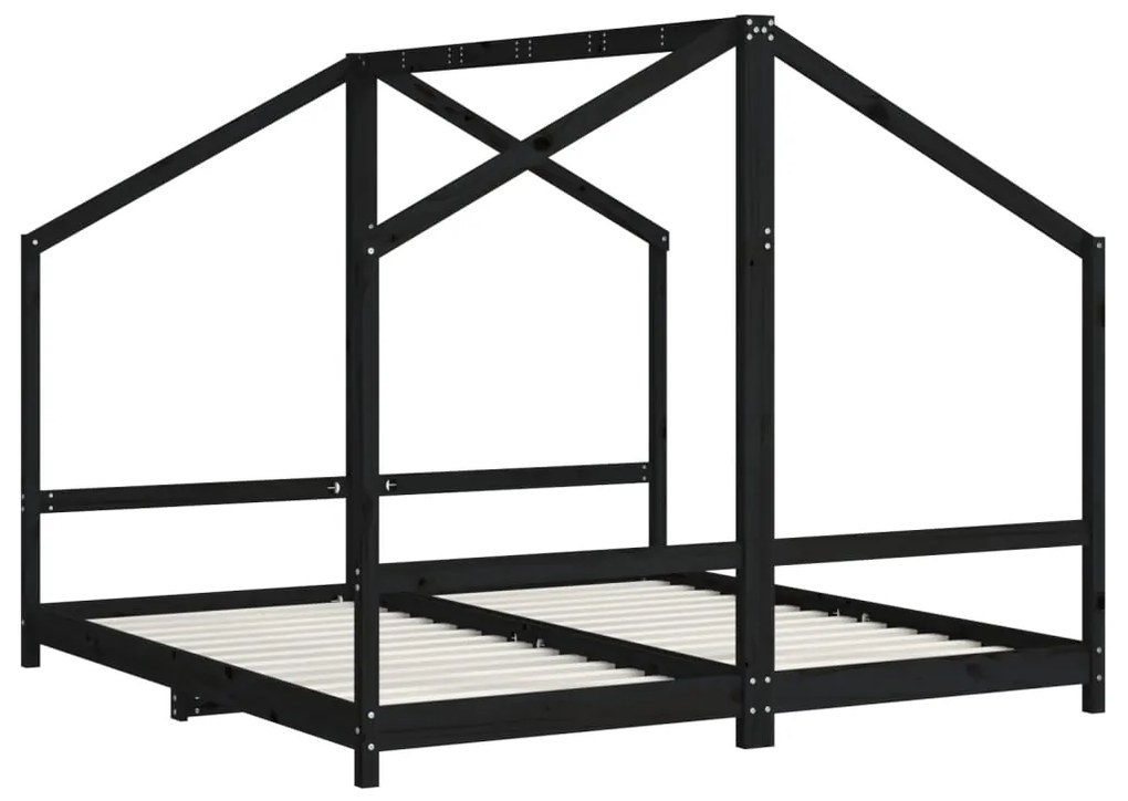Giroletto per bambini nero 2x(90x190) cm legno massello di pino