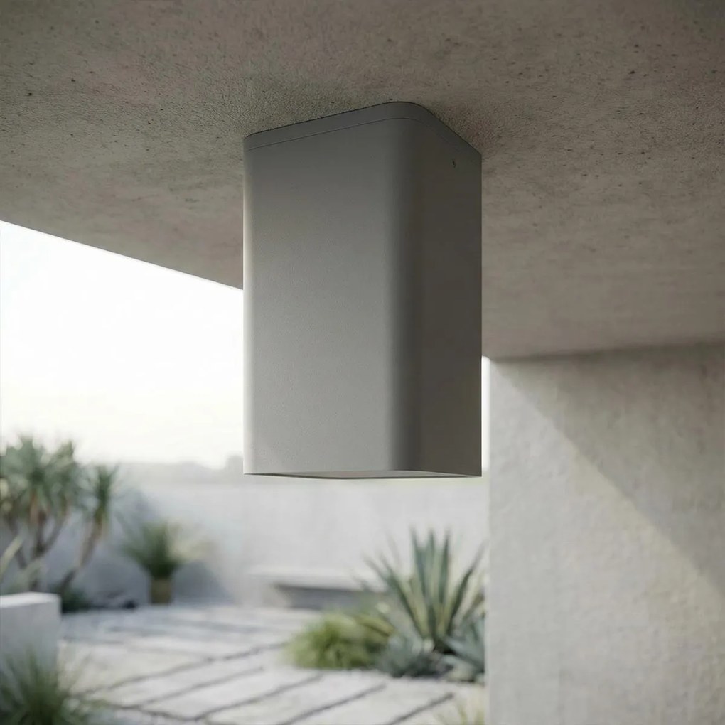 Plafoniera da soffitto E27 Quadrata IP54 in Alluminio - Grigia