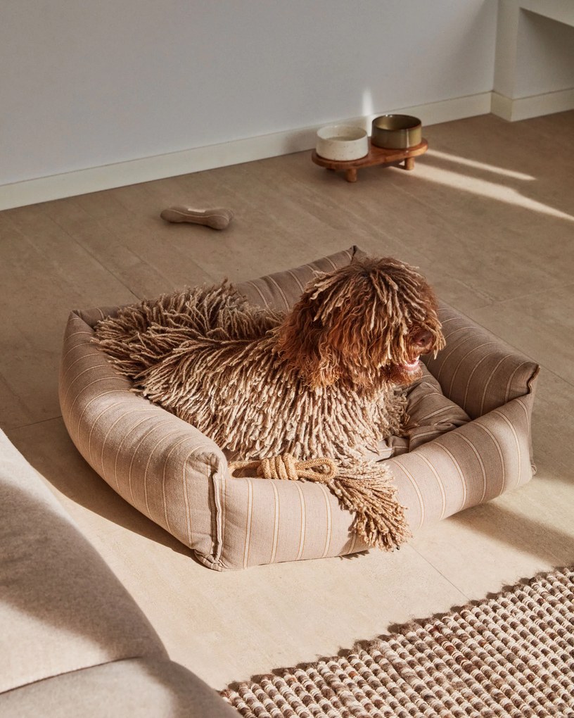 Kave Home - Cuccia grande Toby a righe e pelo marrone 75 x 75 cm