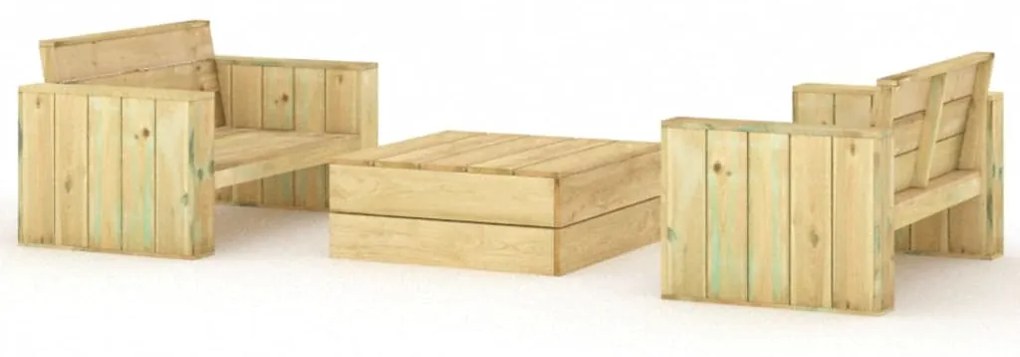 Set salotto da giardino 3 pz legno massello di pino impregnato