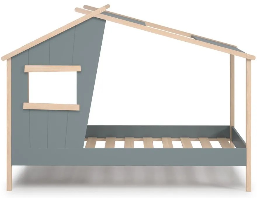 Letto da bambini a forma di casa verde polveroso in pino massiccio con rete inclusa 90x190 cm Luba – Marckeric