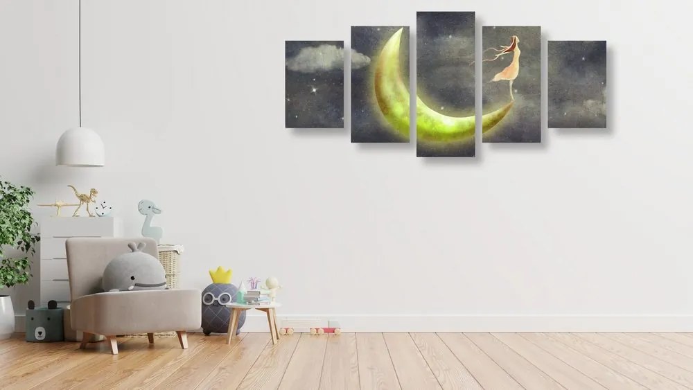 Quadri 5 pezzi – Ragazza sulla luna
