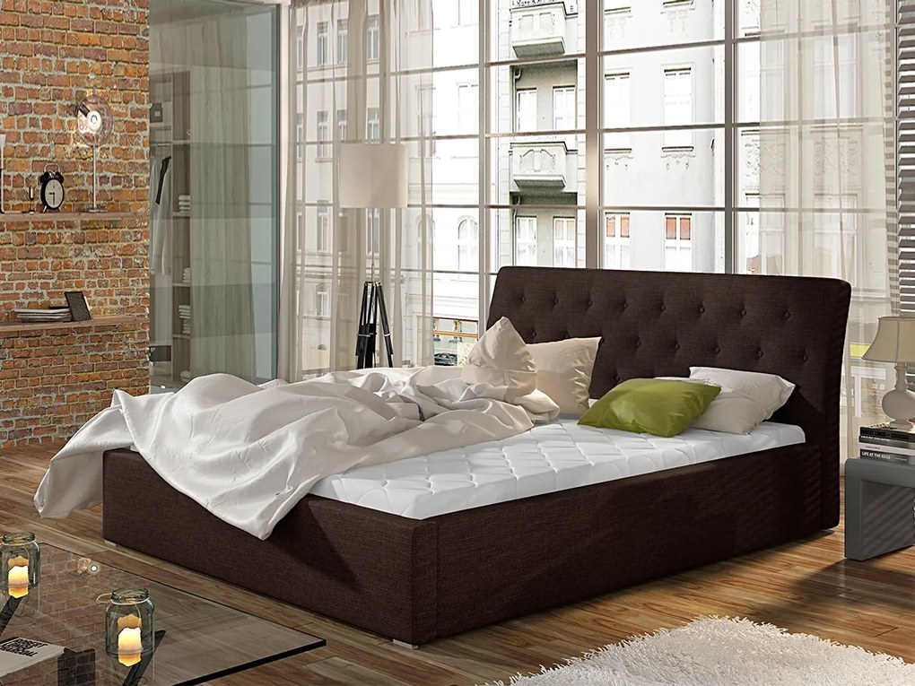 Letto matrimoniale con box contenitore Taiwan - 160 x 200 cm , Tessuto marrone